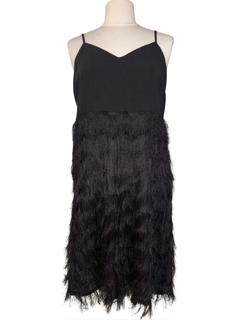 Romeo + Juliet Couture Black Fringe Midi Dress Size Large Boho Party Cocktail